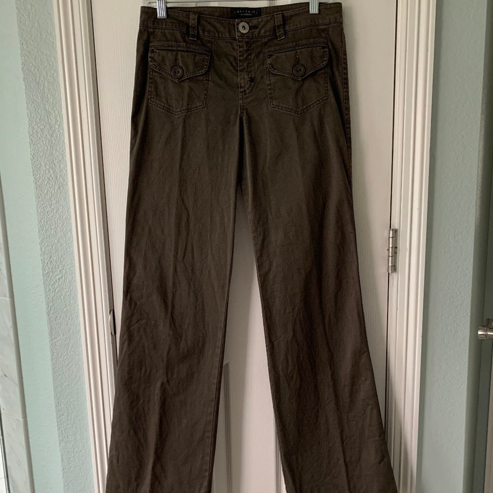 Anthropologie Olive Green Wide-Leg Trousers
